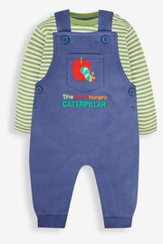 JoJo Maman Bébé Indigo The Very Hungry Caterpillar Appliqué Dungarees & Stripe Top - Image 1 of 5