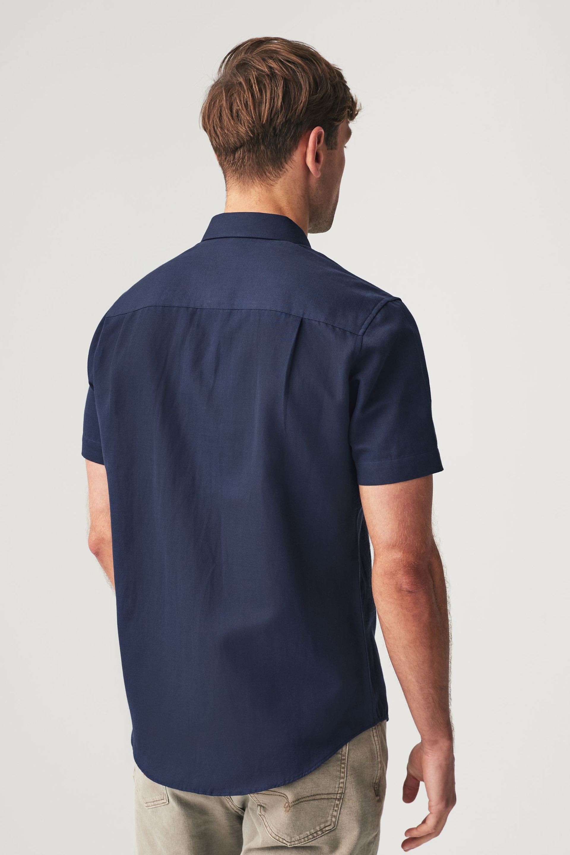 Navy Blue Linen Blend Shirt - Image 3 of 7