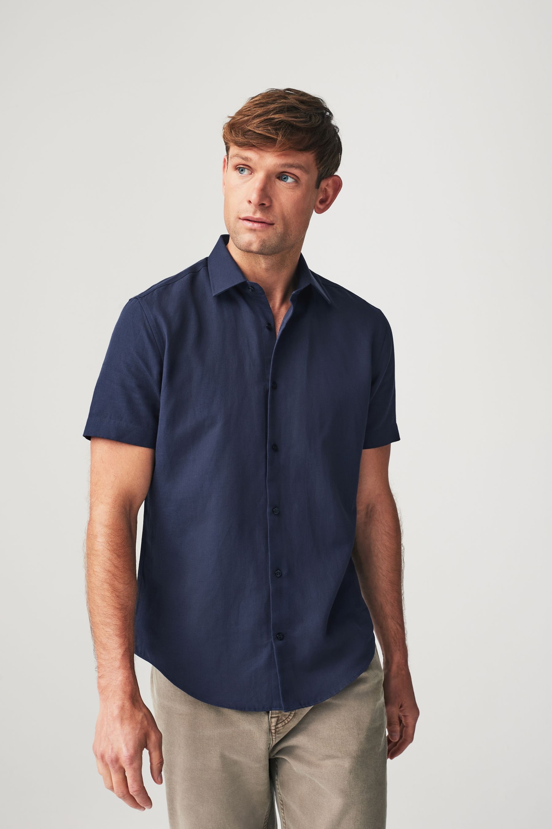 Navy Blue Linen Blend Shirt - Image 4 of 7