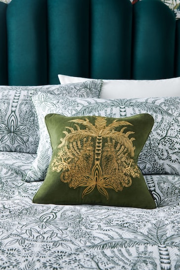 Clarke & Clarke Green Leopardo Embroidered Velvet Cushion