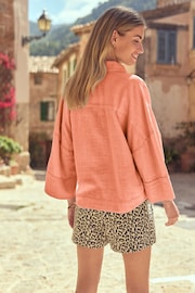 Orange Linen Blend Short Sleeve Safari Shirt - Image 3 of 6