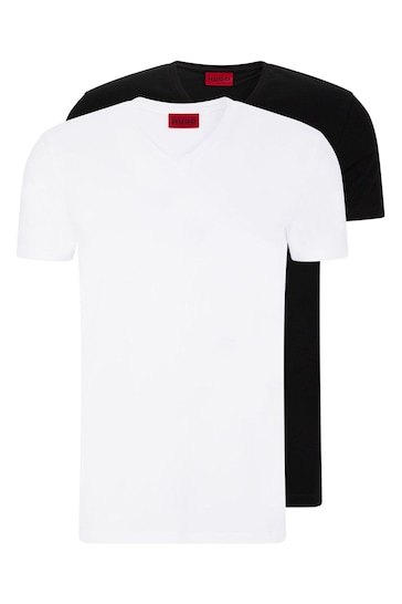 HUGO White V-Neck Stretch Cotton T-Shirt