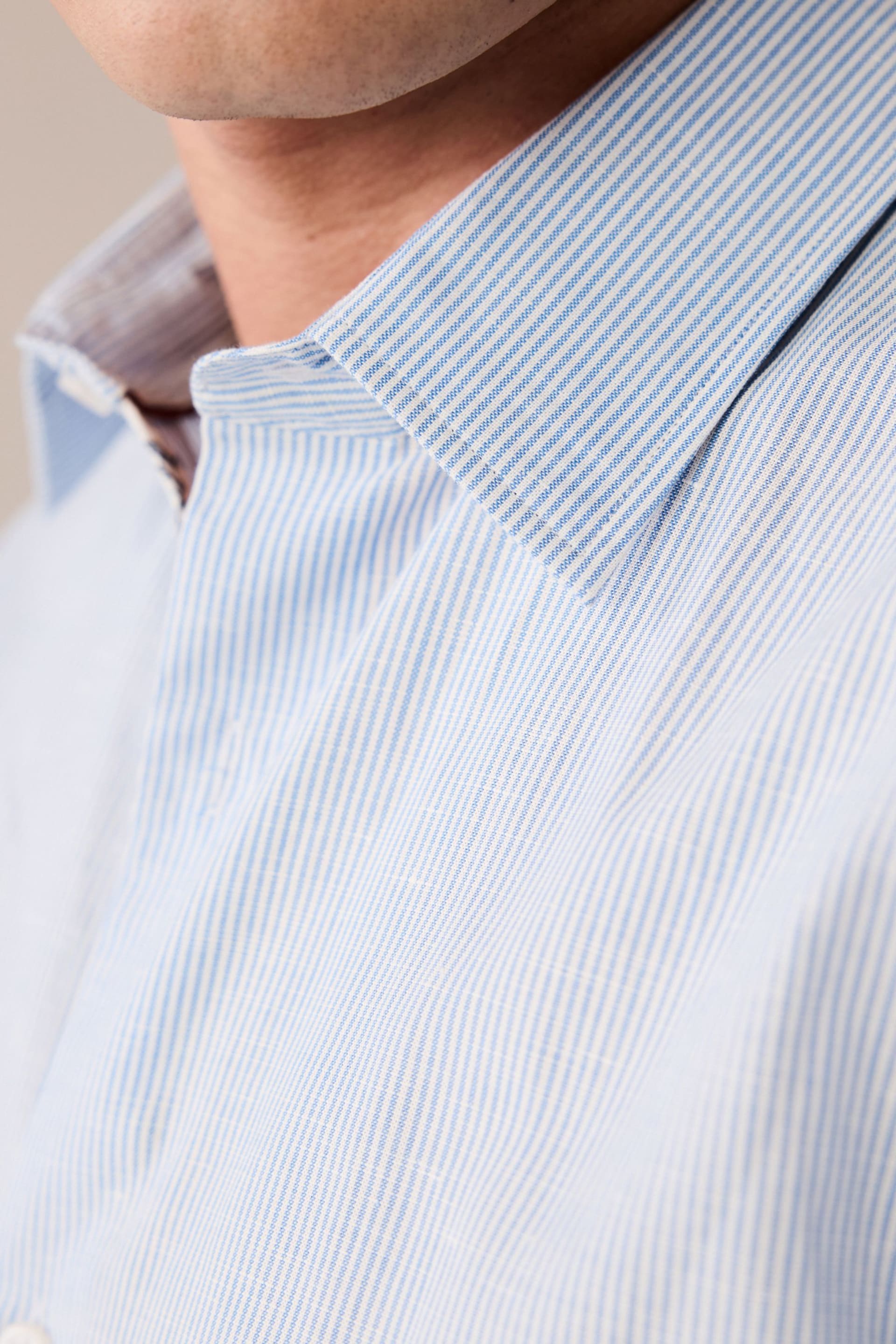 Blue Stripe Printed Linen Blend Shirt - Image 4 of 6