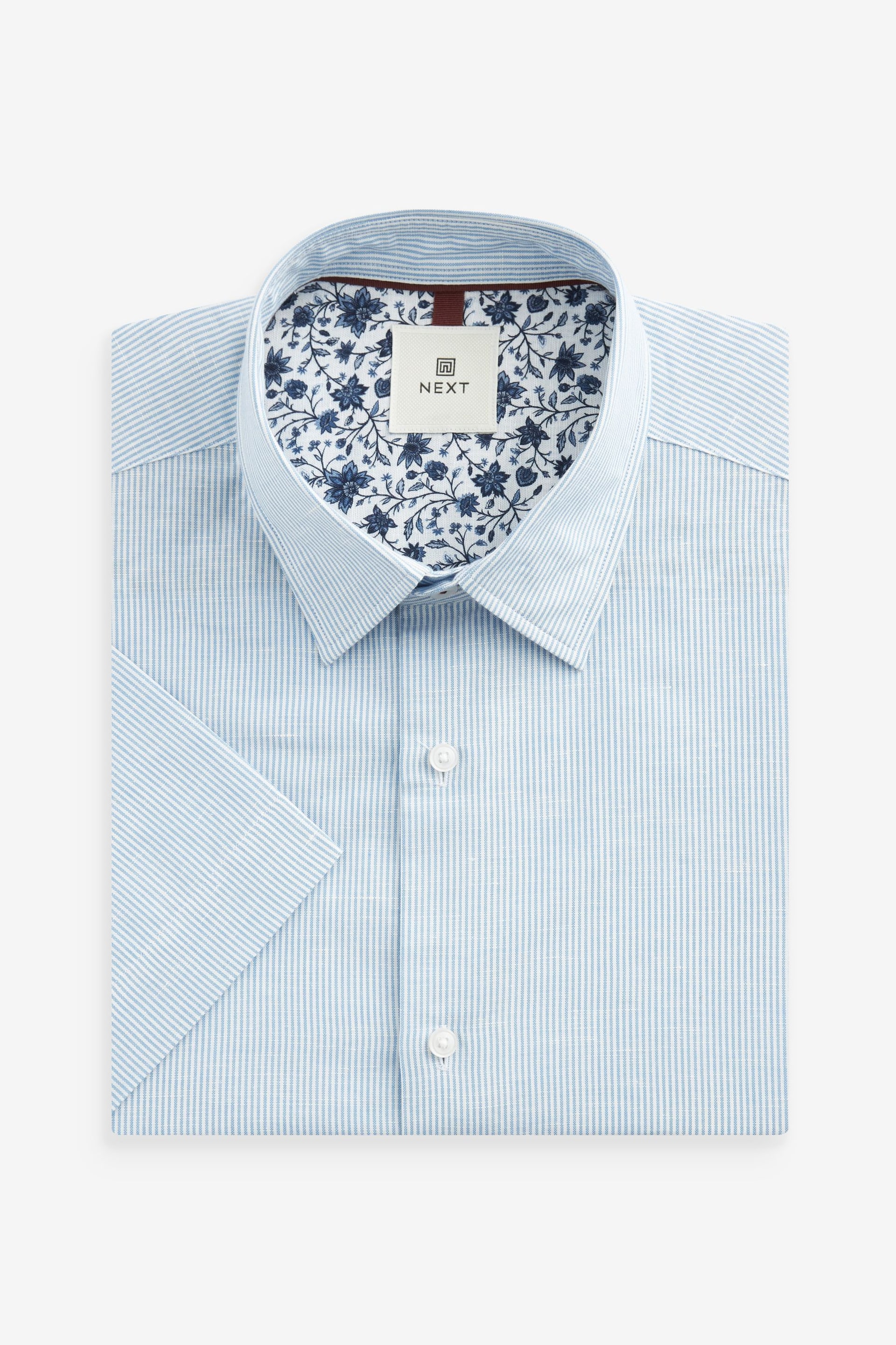 Blue Stripe Printed Linen Blend Shirt - Image 5 of 6