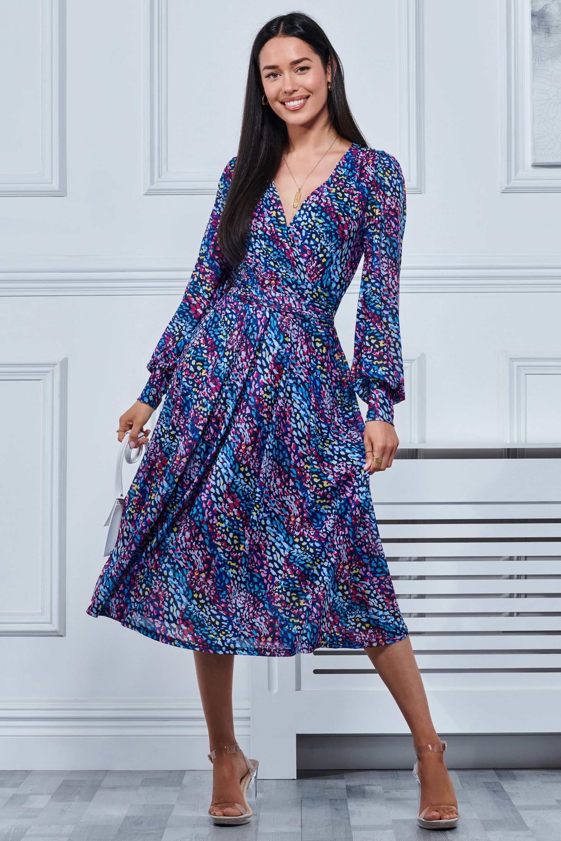 Buy Jolie Moi Blue Maaike Long Sleeve Mesh Dress from Next Luxembourg