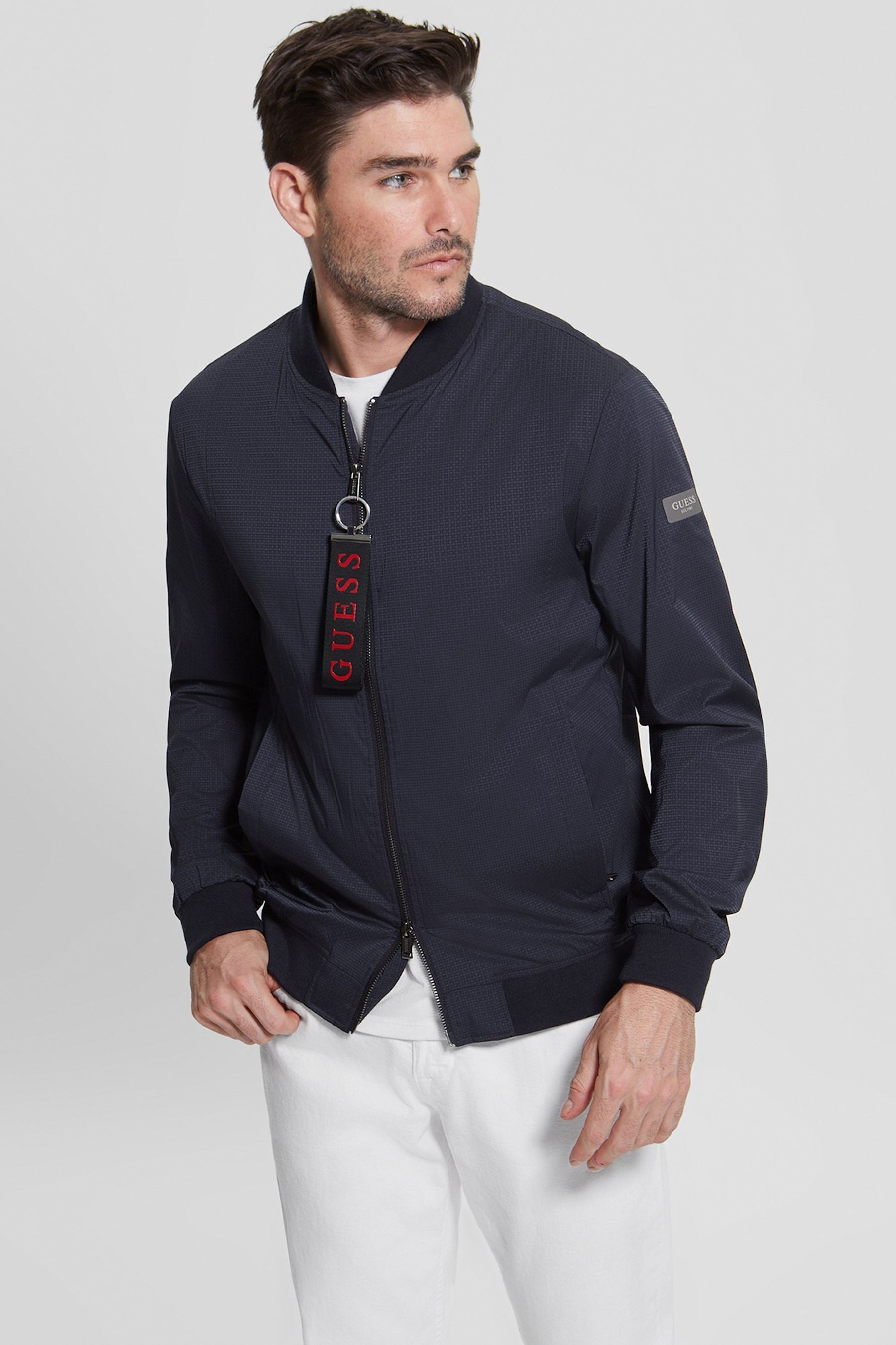 Guess blue bomber jacket best sale