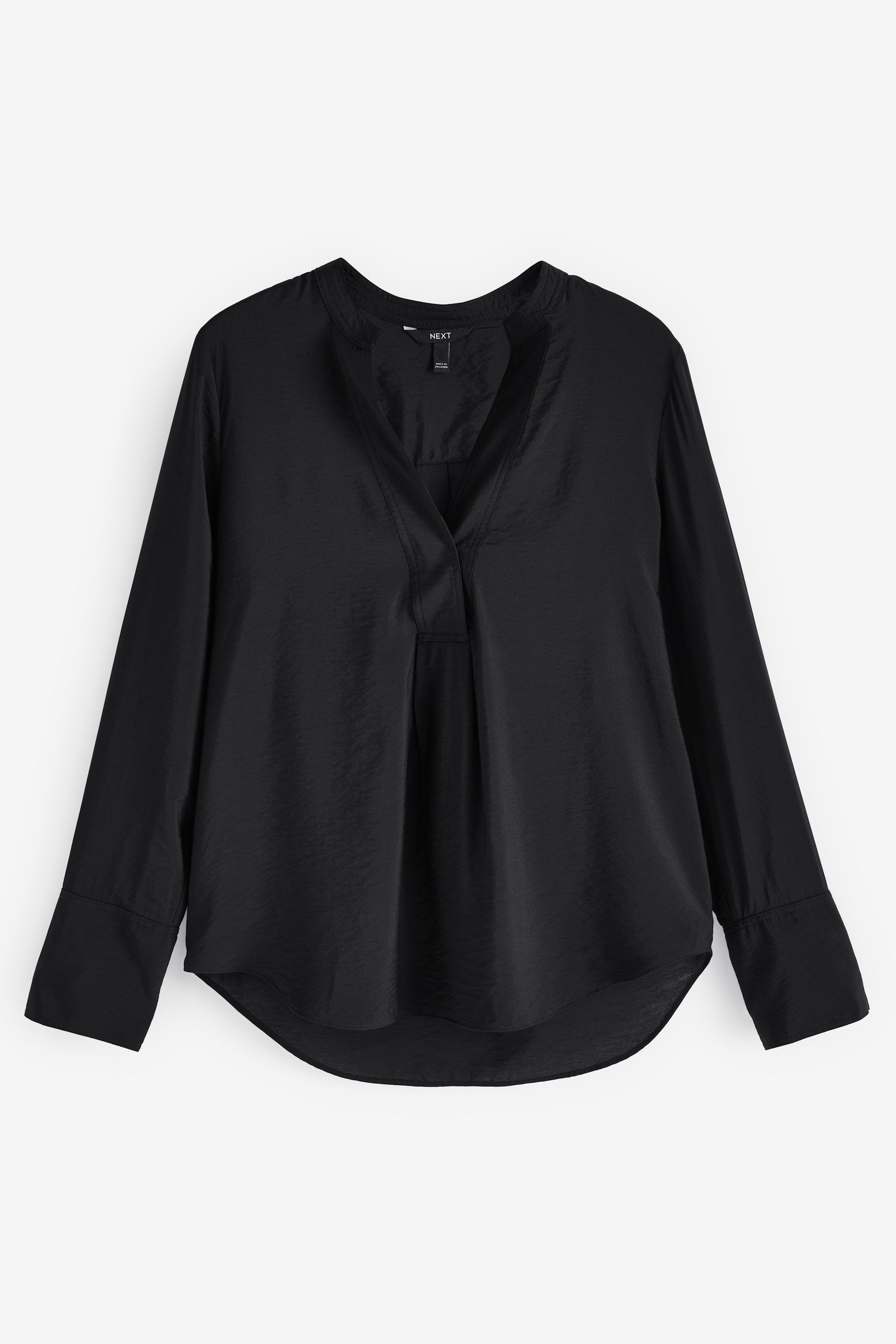Black Long Sleeve Textured Overhead V Neck Blouse