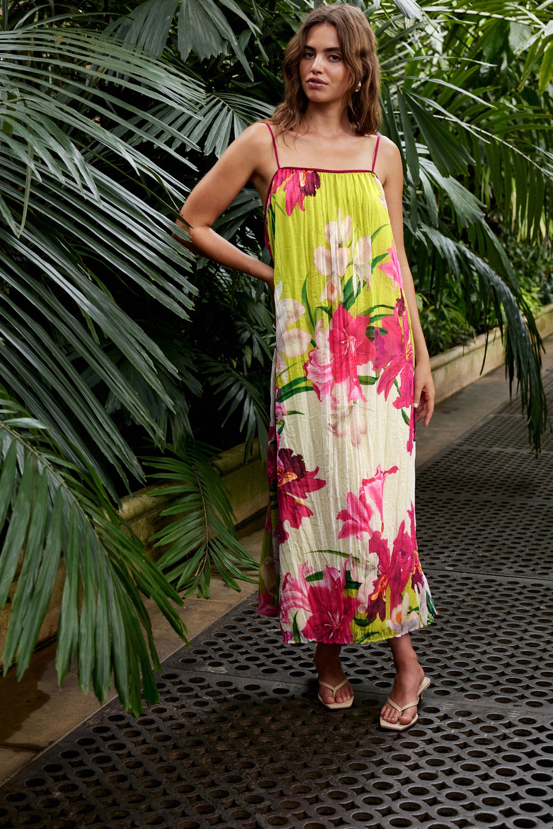 Buy Multi Floral Print Kew Collection Strappy Pleated Midi Dress from Next Luxembourg