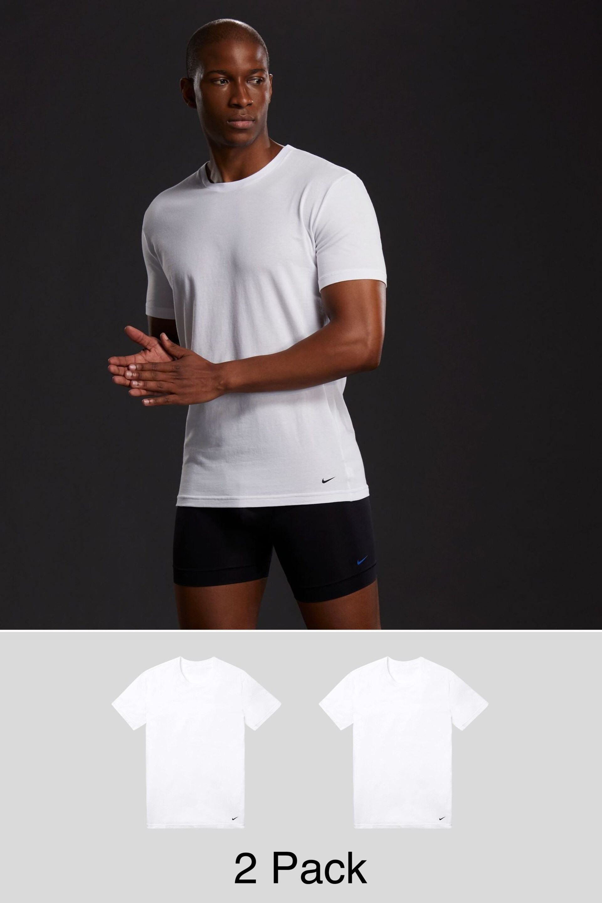 Nike White Everyday Cotton Stretch T-Shirts 2 Pack - Image 1 of 2
