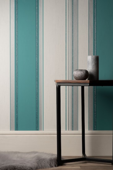 Crown Teal Blue Synergy Stripe Wallpaper
