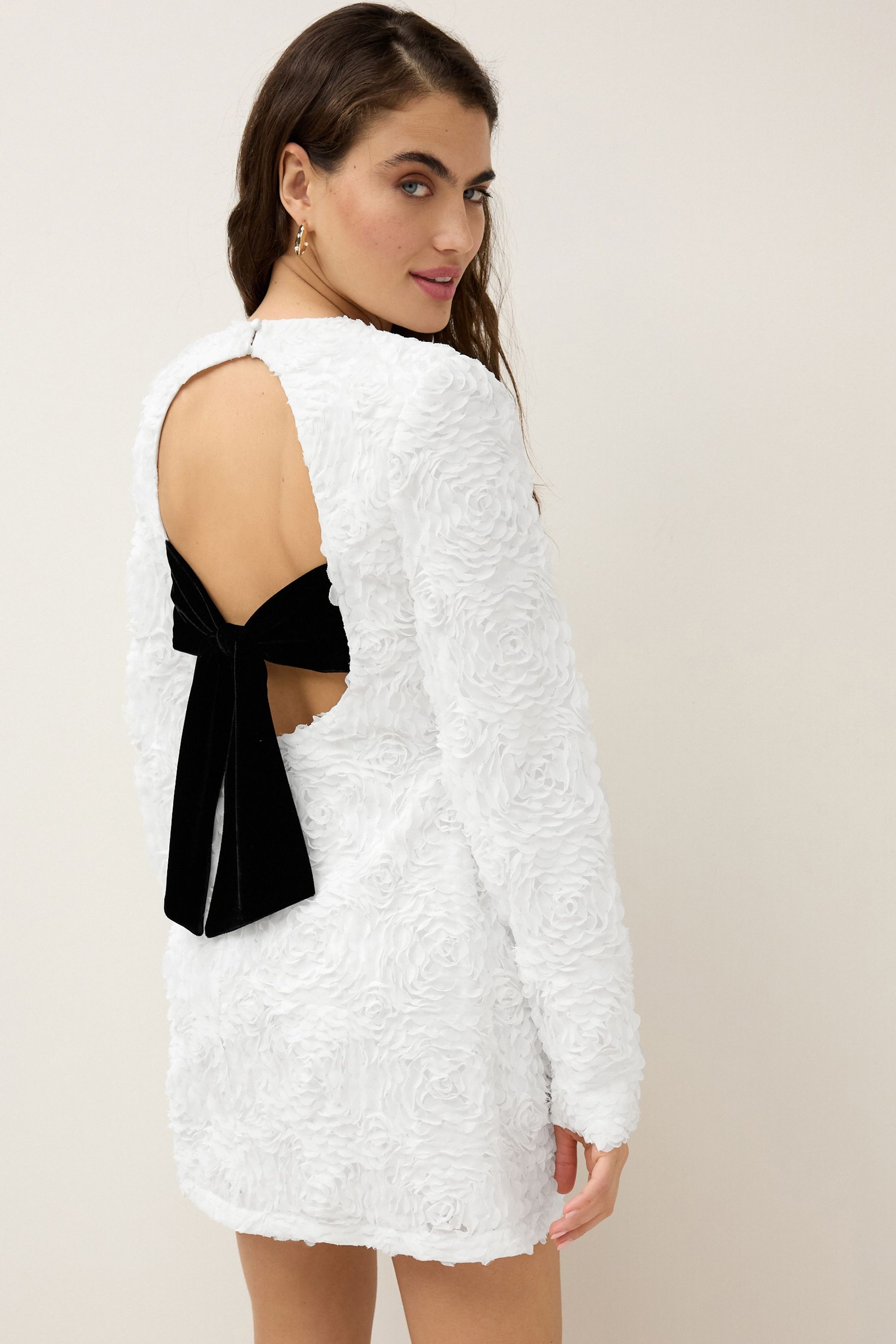 White 3d floral dress top