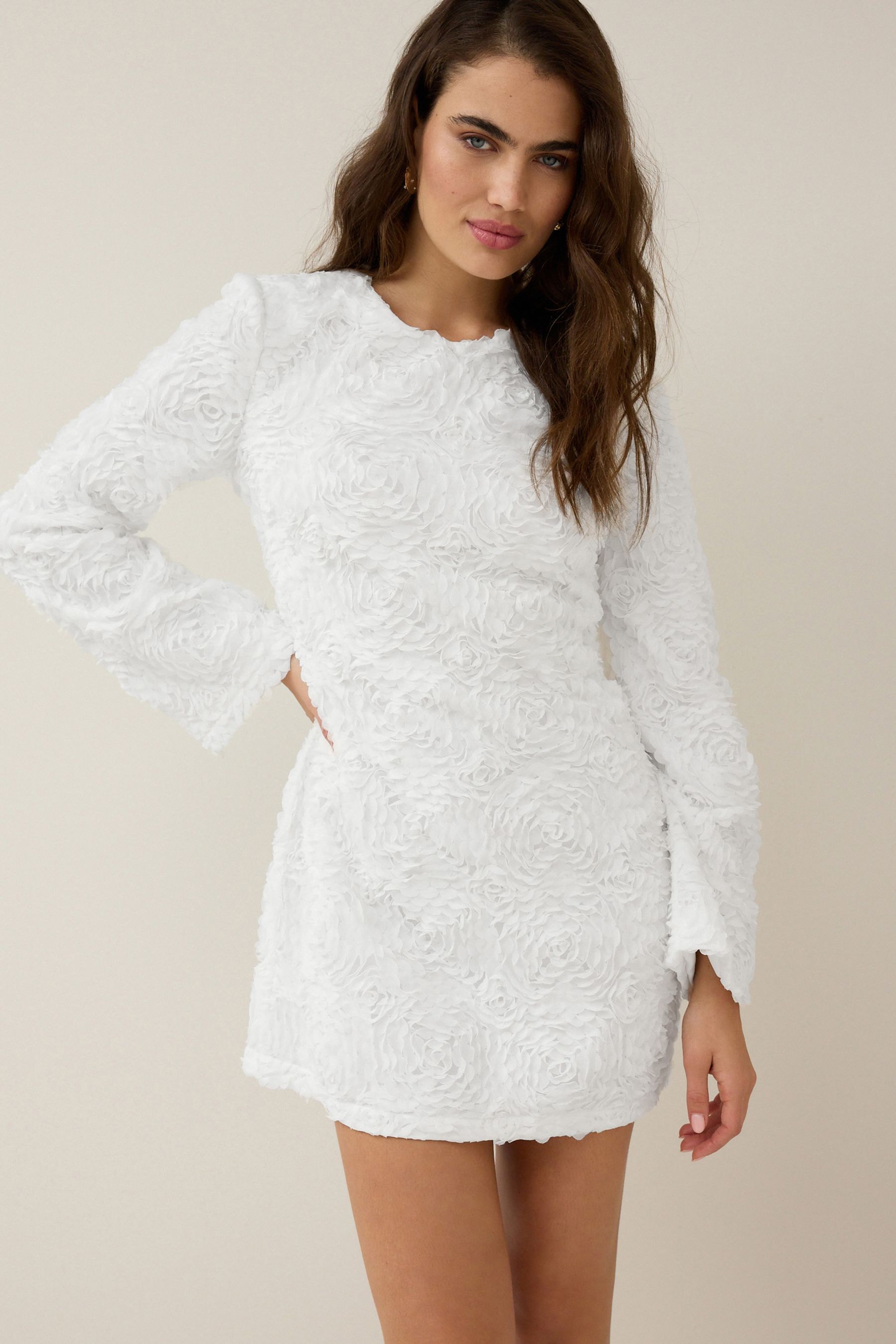 White 3d floral dress outlet
