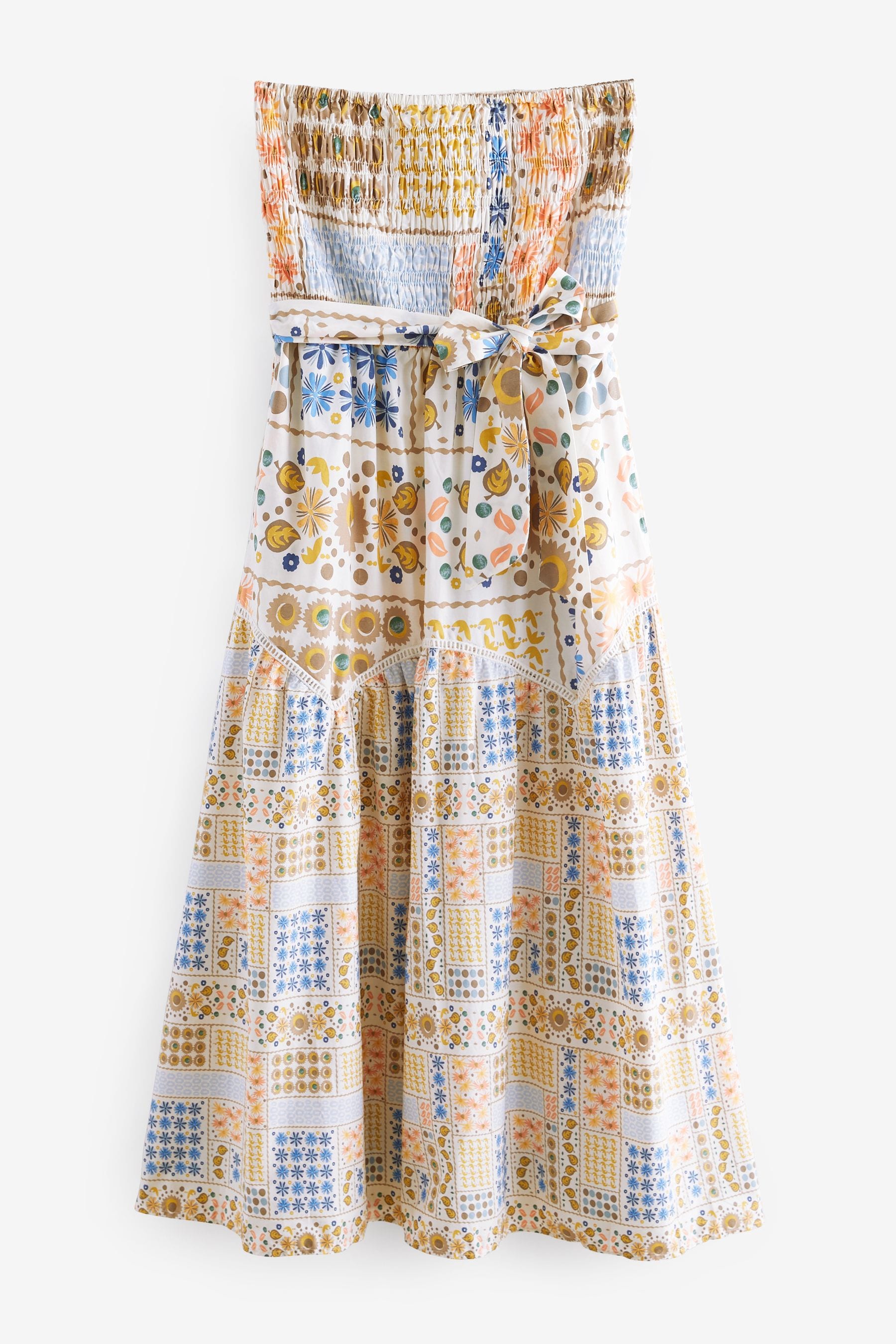 Buy White Multi Tile Print 100 Cotton Shirred Bandeau Midi Summer Dress from Next USA