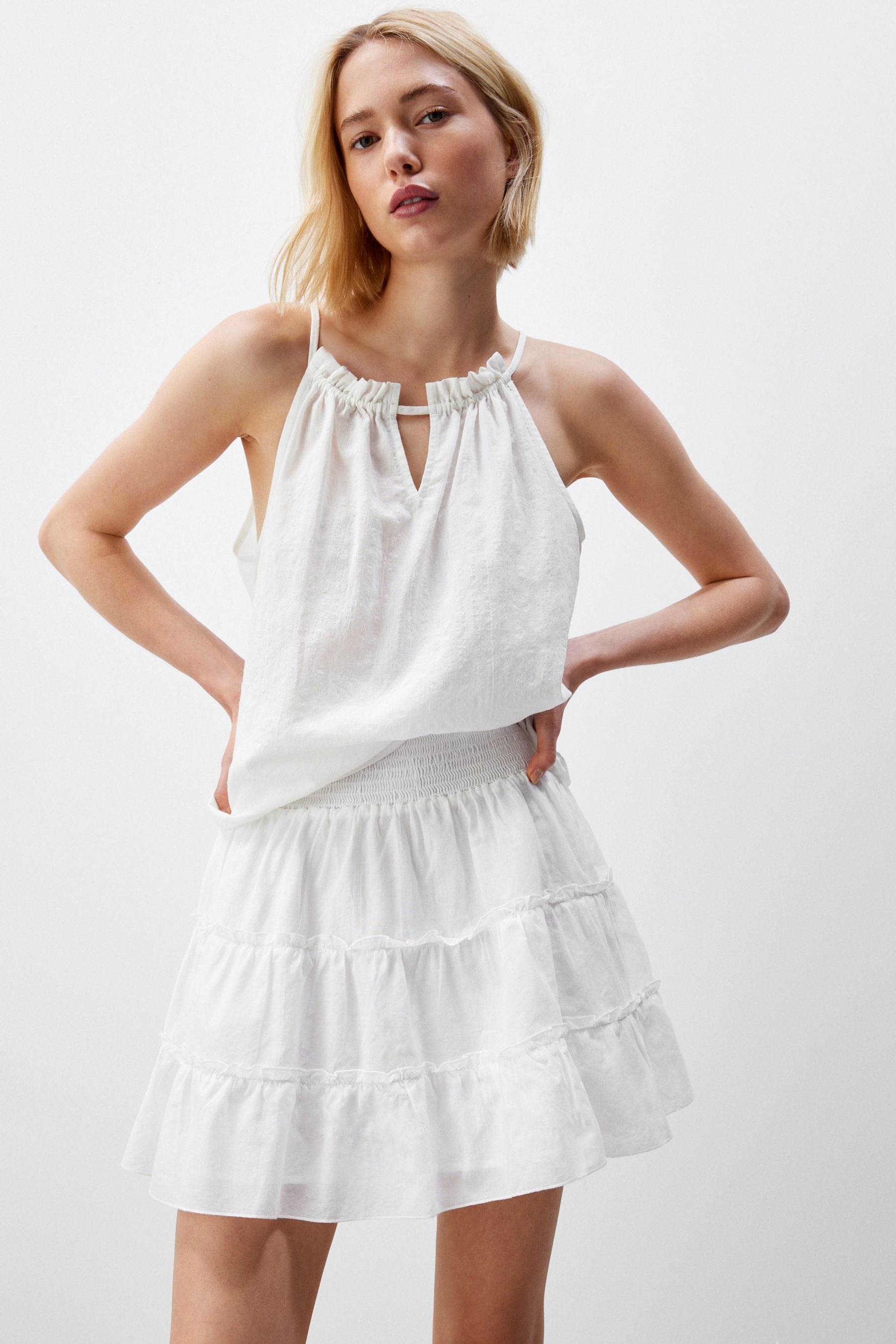 Buy White Tiered Ruched Waist 100 Cotton Mini Skirt from Next Germany