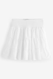 White Tiered Ruched Waist 100% Cotton Mini Skirt - Image 5 of 6