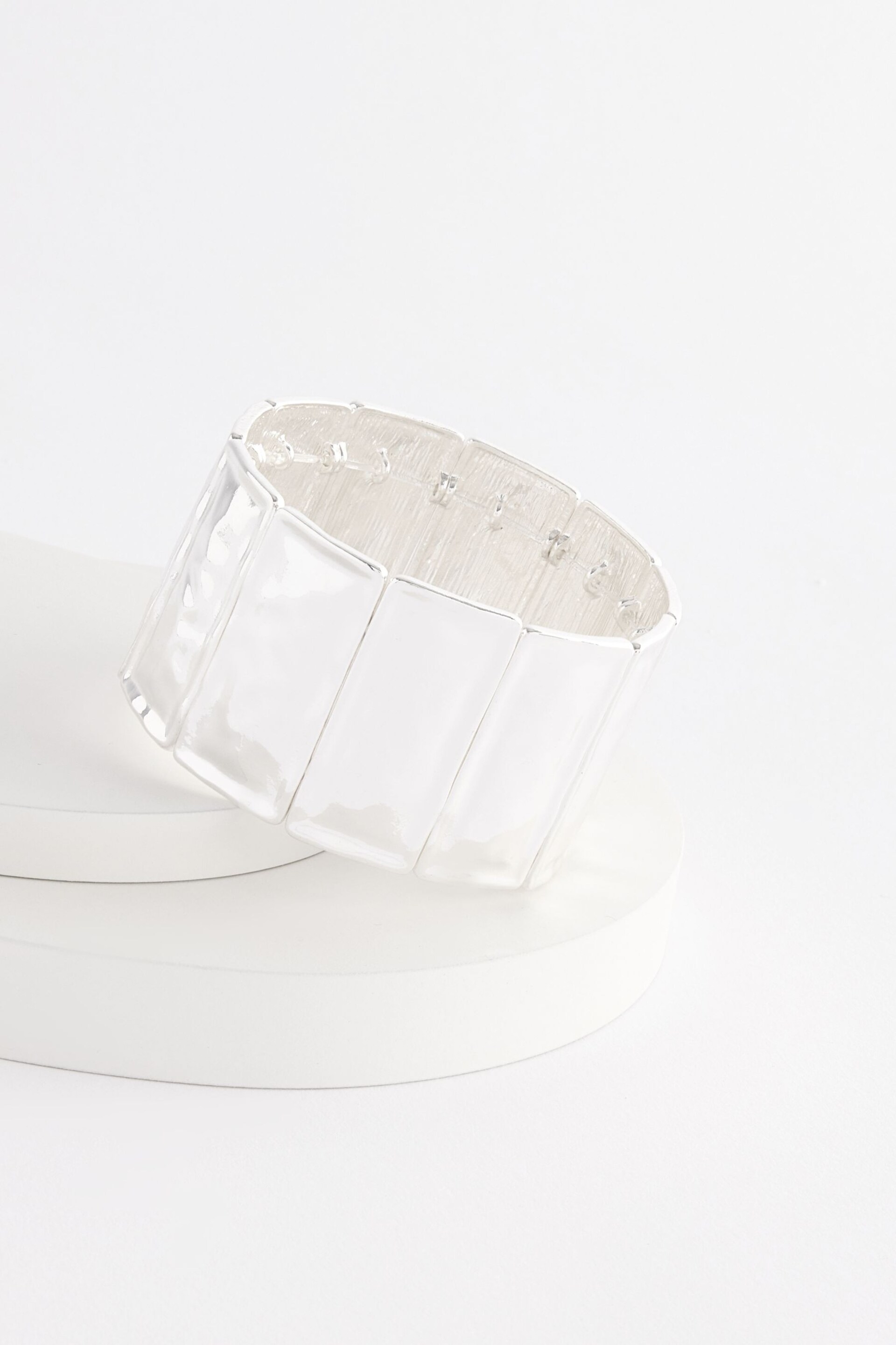 Silver Tone Panel Stretch Bracelet - Image 5 of 5