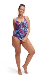 Speedo Blue Womens Shaping V-Neck 1 Piece Swimsuit - Image 3 of 14