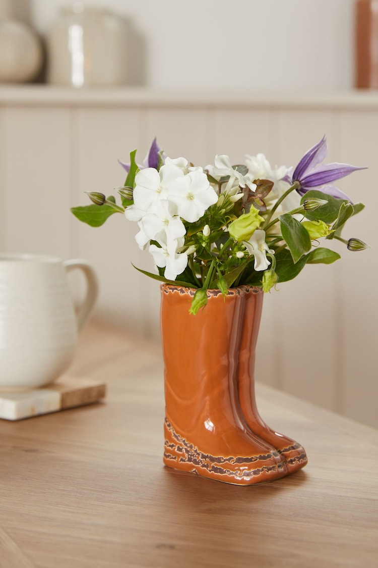 Yellow Ochre Wellington Boots Flower Vase - Image 1 of 4