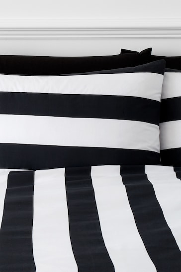 Style Sisters Black Bold Stripe Pure Cotton Duvet Cover Set