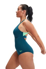 Speedo Womens Blue Flex Band Swimsuit with Integrated Swim Bra - Image 4 of 11