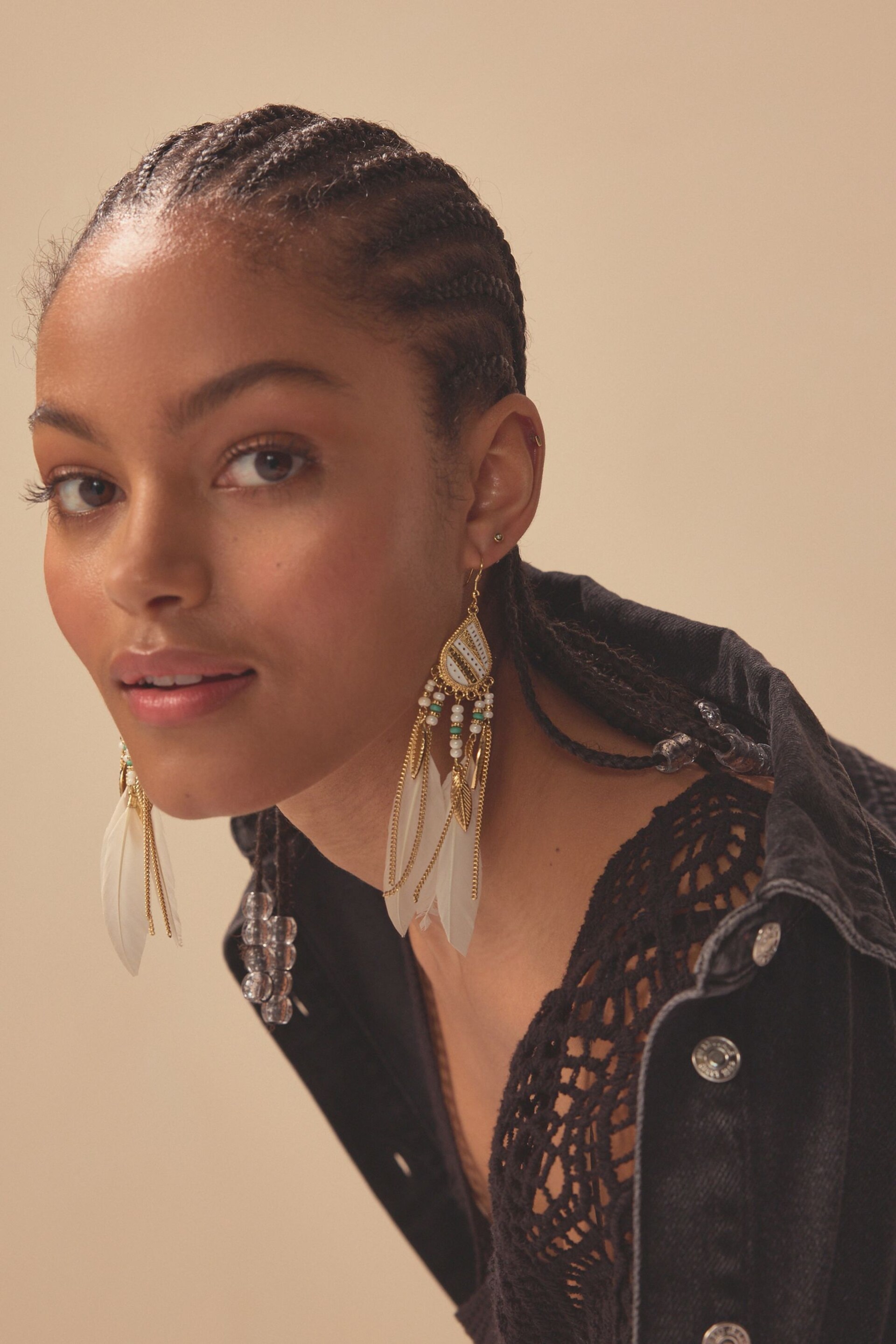 Gold Tone Feather Drop Statement Earring - Image 1 of 6