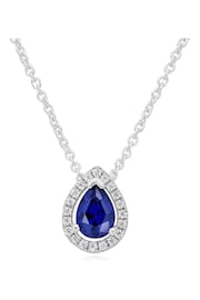 Beaverbrooks Sterling Silver Cubic Zirconia Blue Pear Halo Pendant - Image 1 of 3