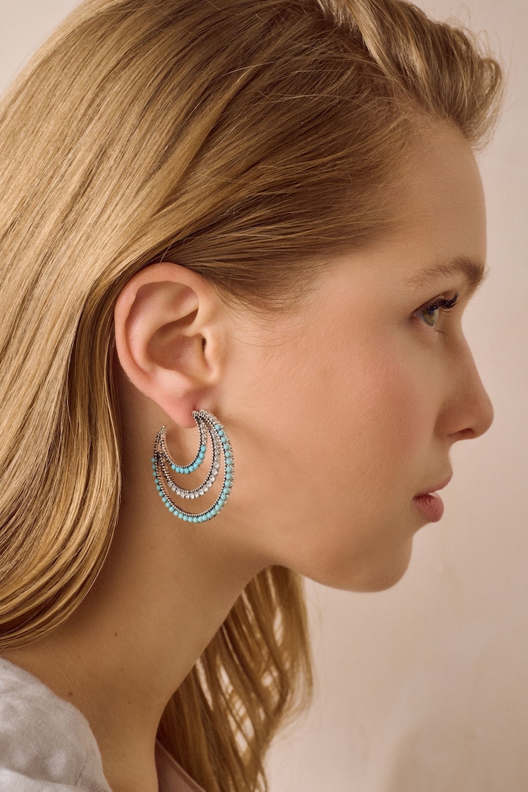 Turquoise Blue Triple Hoop Earrings - Image 2 of 3