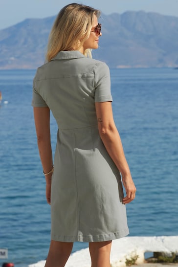 Sosandar Green Short Sleeve Zip Front Dress