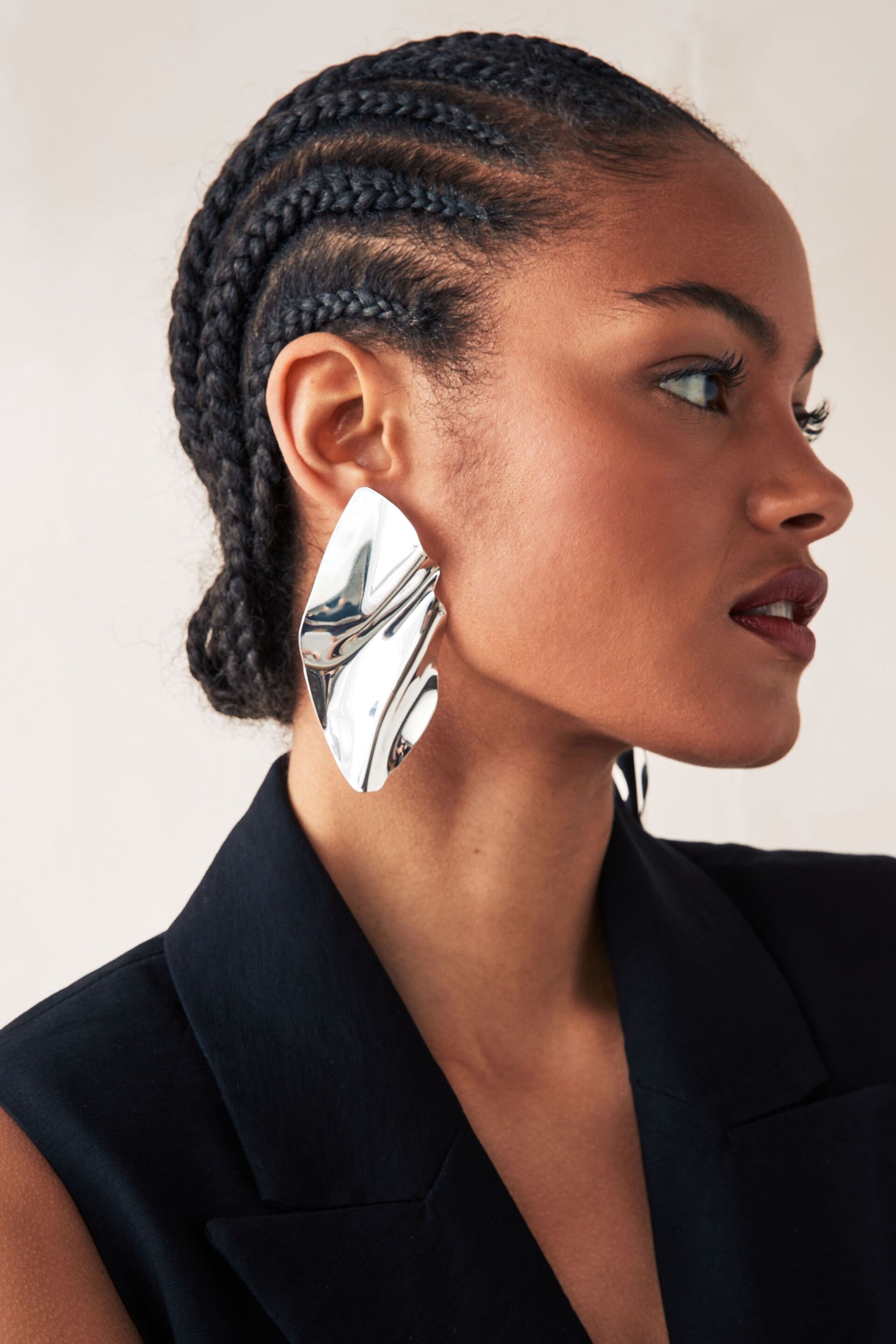 Silver Tone Molten Folded Statement Earrings Made With Recycled Brass - Image 1 of 3