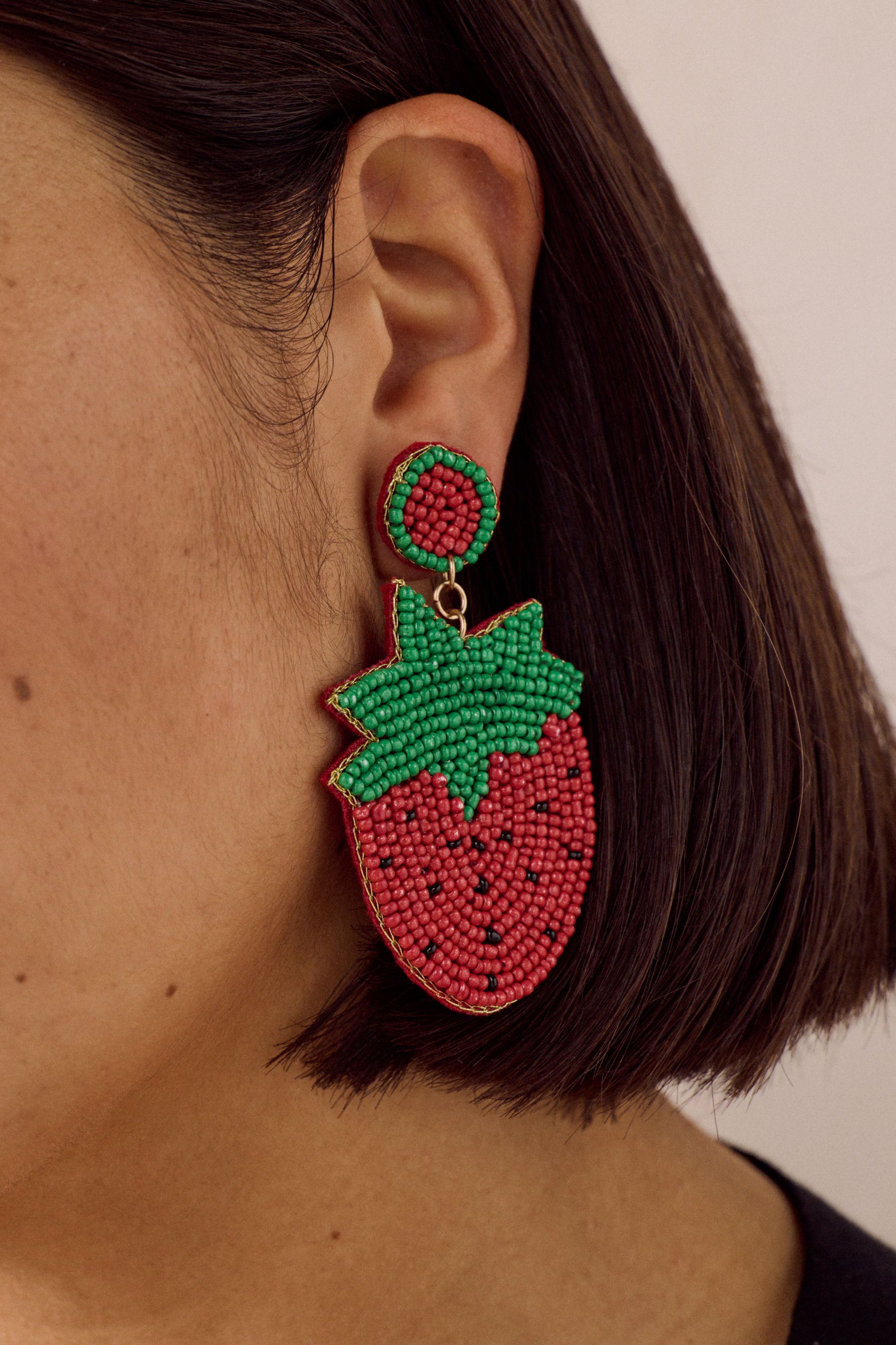 Buy Red Strawberry Statement Beaded Earrings from Next Luxembourg