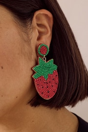 Red Strawberry Statement Beaded Earrings - Image 1 of 2