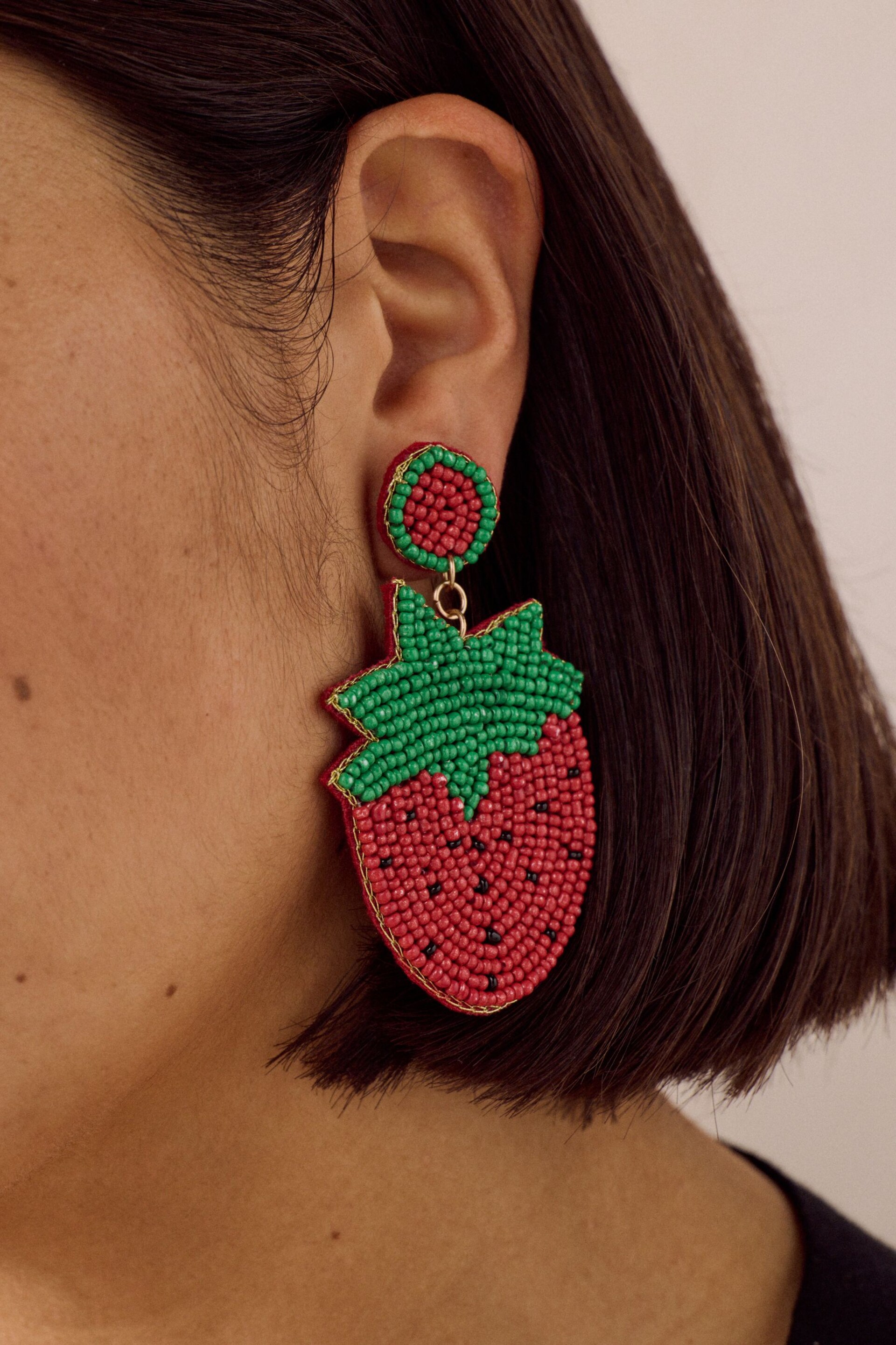 Red Strawberry Statement Beaded Earrings - Image 1 of 2