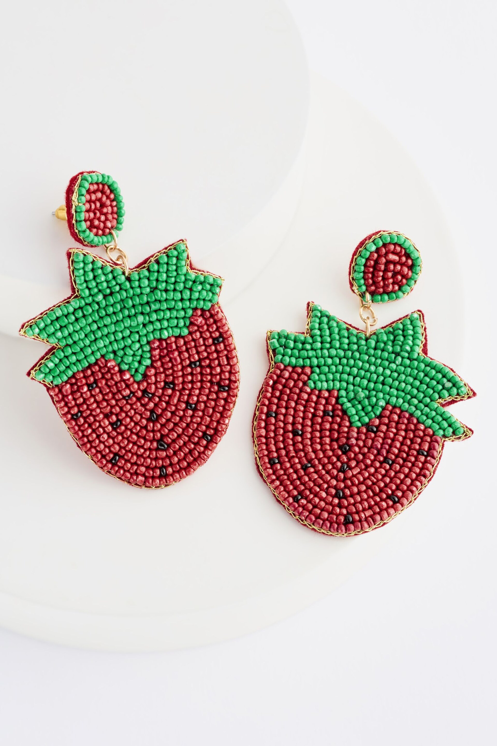 Red Strawberry Statement Beaded Earrings - Image 2 of 2