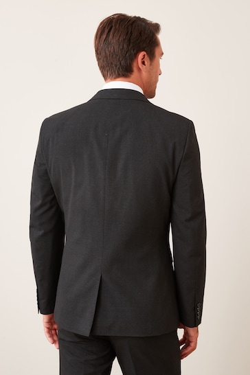 Black Slim Wool Mix Textured Suit Jacket