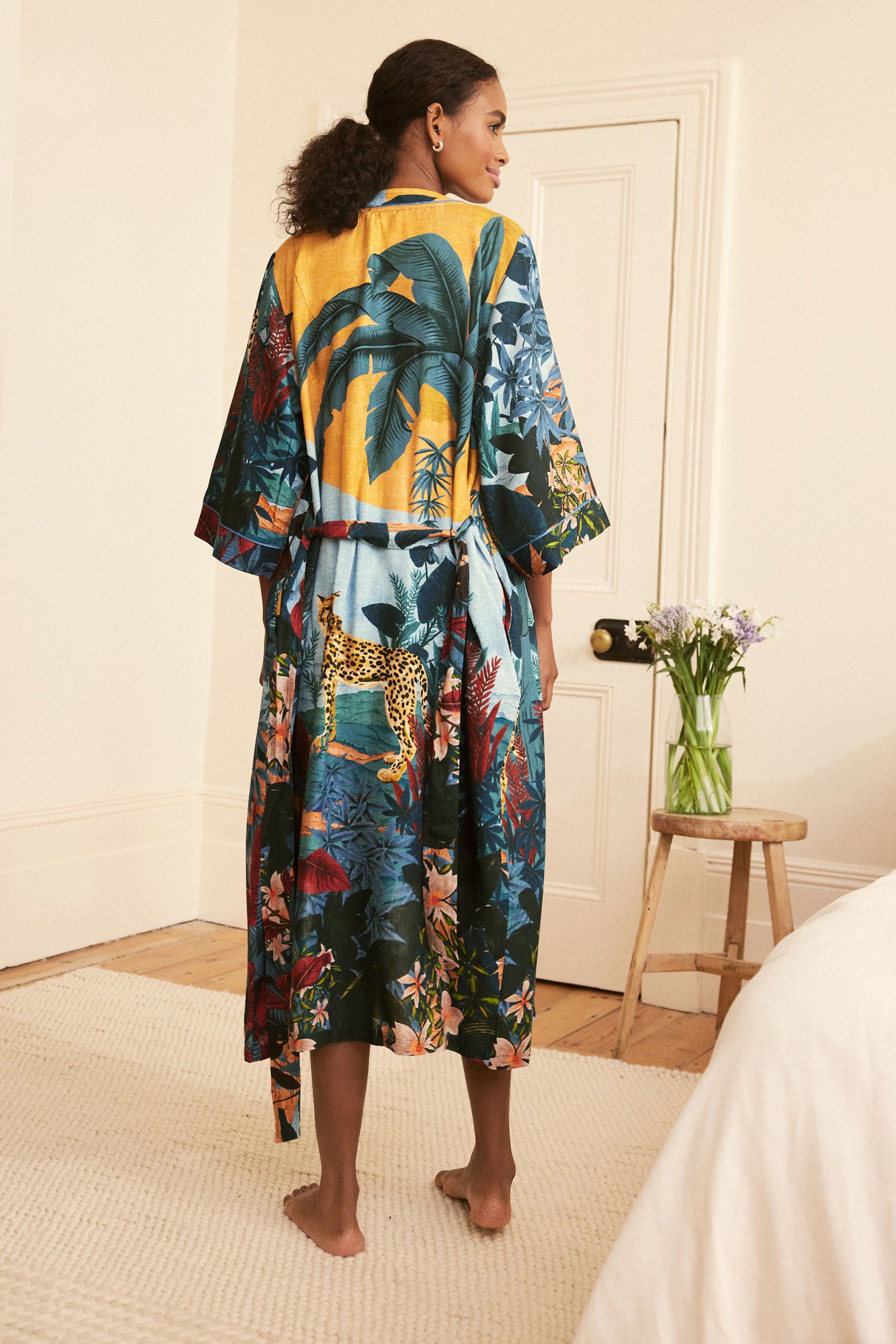 Buy Orange Jungle Print Linen Blend Robe from Next Luxembourg