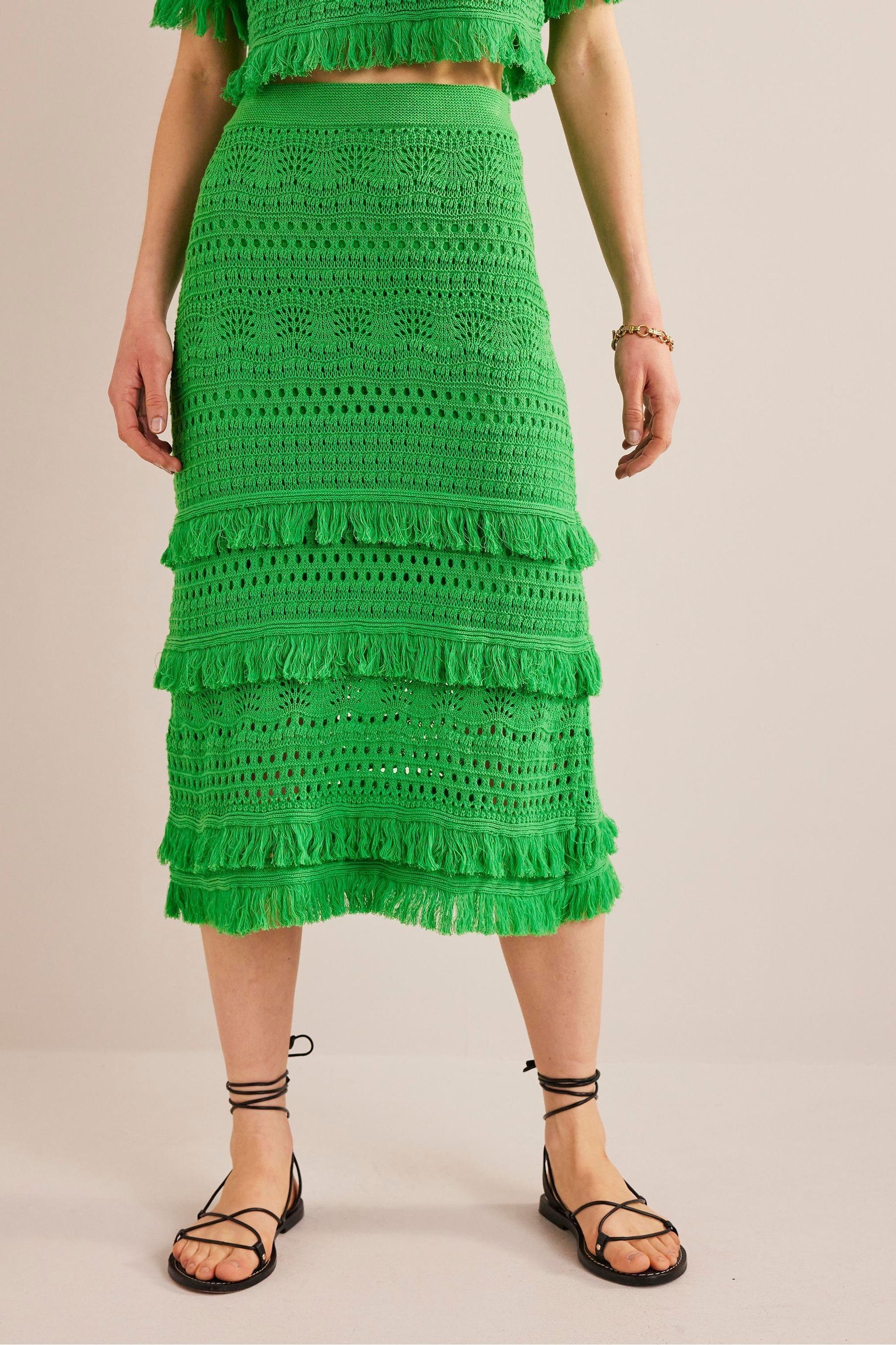 Buy Boden Green Fringe Crochet Knitted Skirt from Next Luxembourg