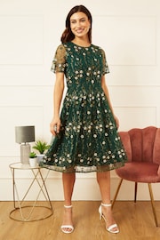 Yumi Green Embroidered Floral Skater Dress - Image 1 of 5