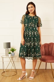 Yumi Green Embroidered Floral Skater Dress - Image 3 of 5