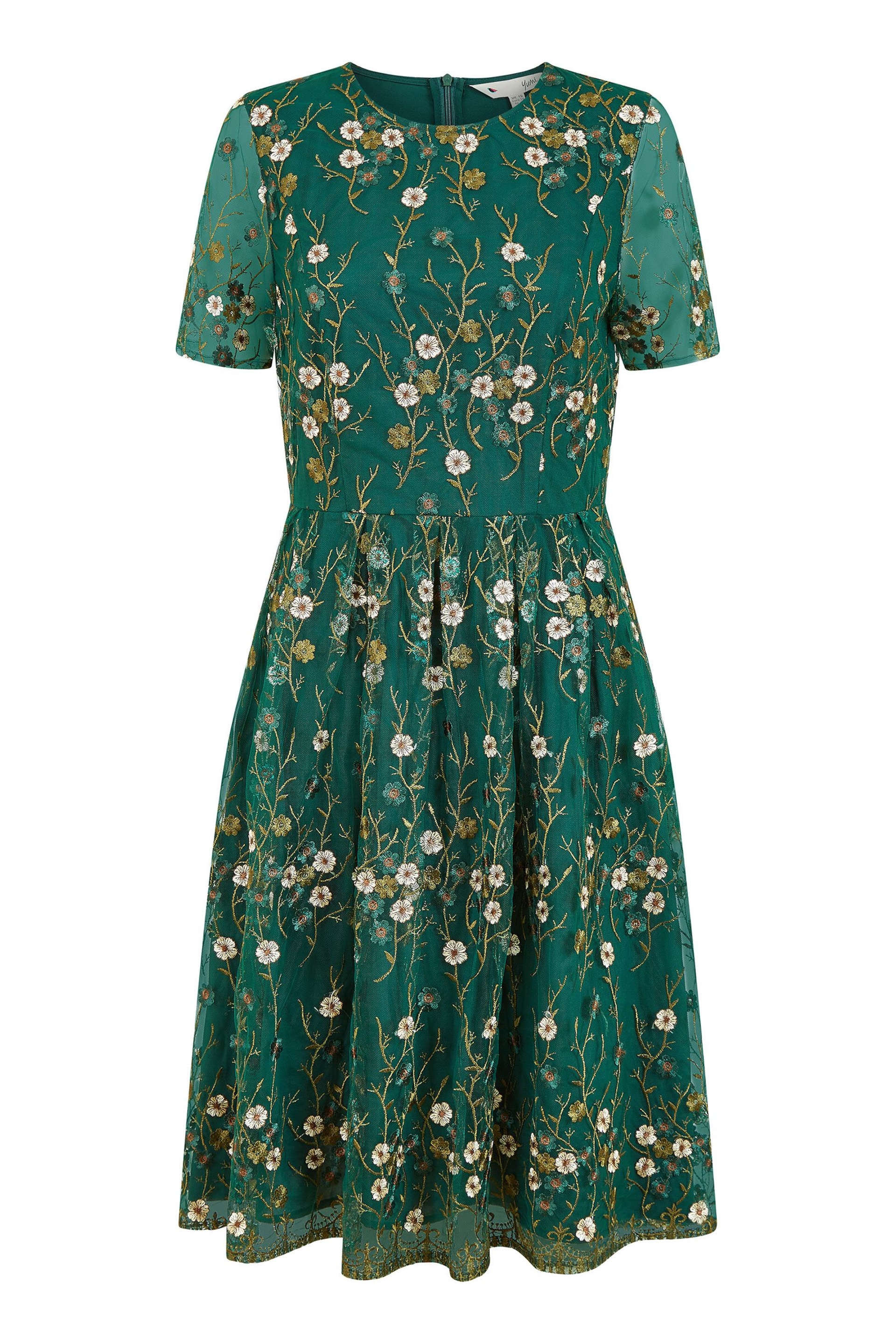 Yumi Green Embroidered Floral Skater Dress - Image 5 of 5