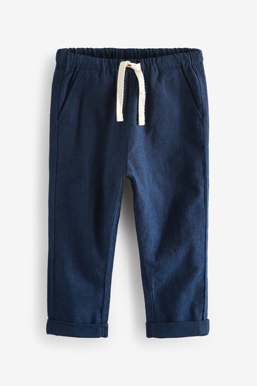 Navy/Tan 2 Pack Linen Blend Pull On Trousers (3mths-7yrs)