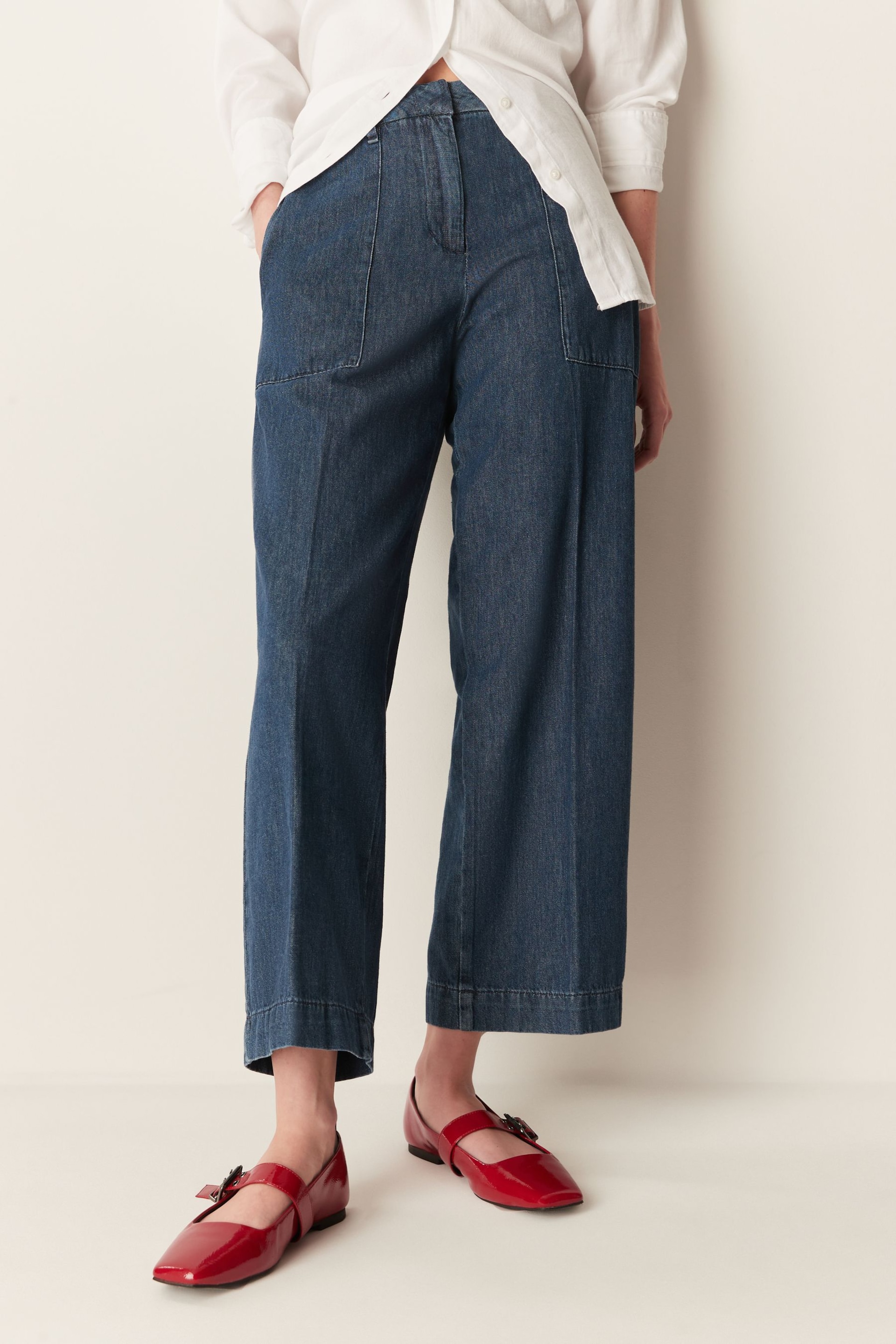 GANT Blue Relaxed Wide Leg Chambray Trousers - Image 1 of 2