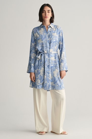 GANT Blue Magnolia Print Shirt Dress