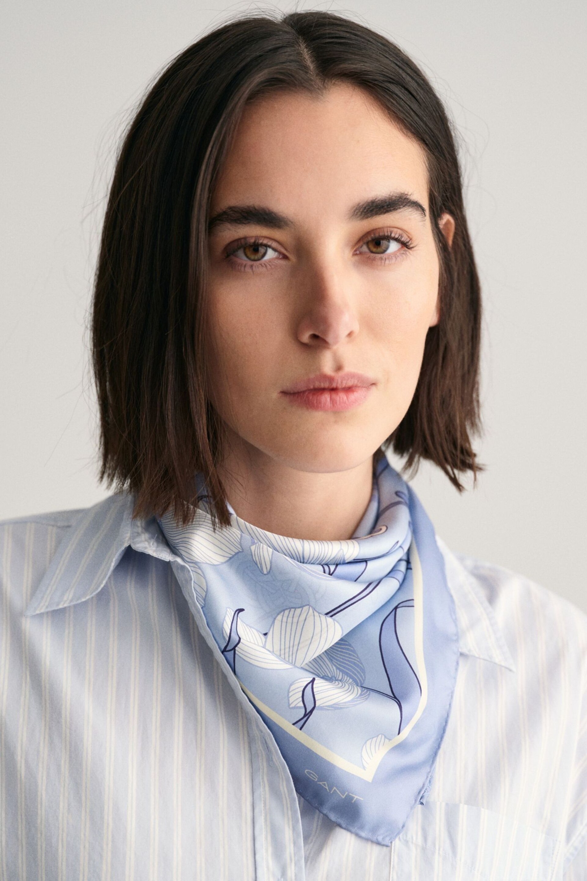 GANT Blue Magnolia Print Silk Scarf - Image 1 of 4