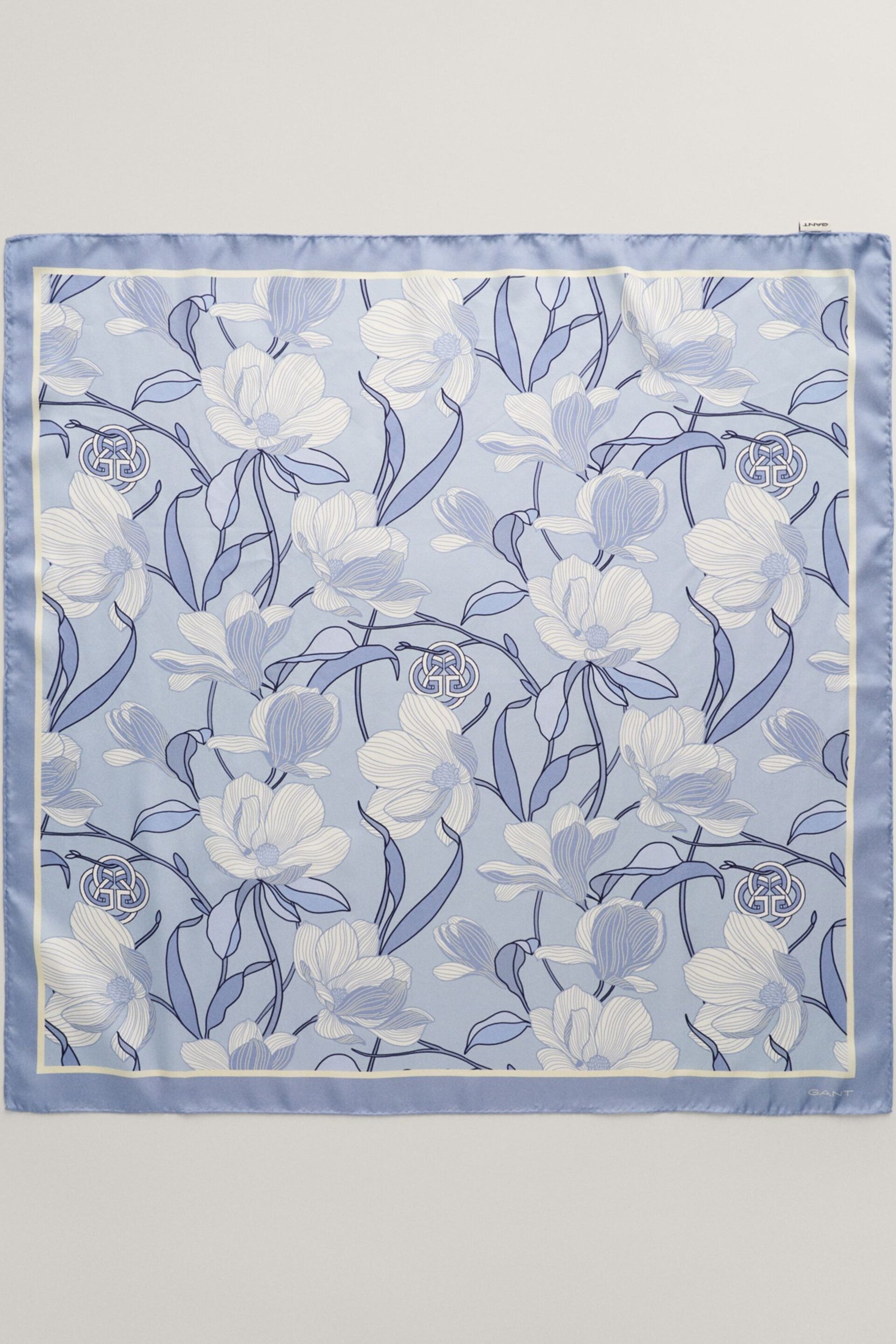 GANT Blue Magnolia Print Silk Scarf - Image 3 of 4