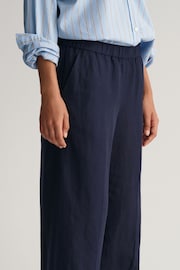 GANT Blue Relaxed Fit Linen Blend Pull-On Trousers - Image 3 of 6