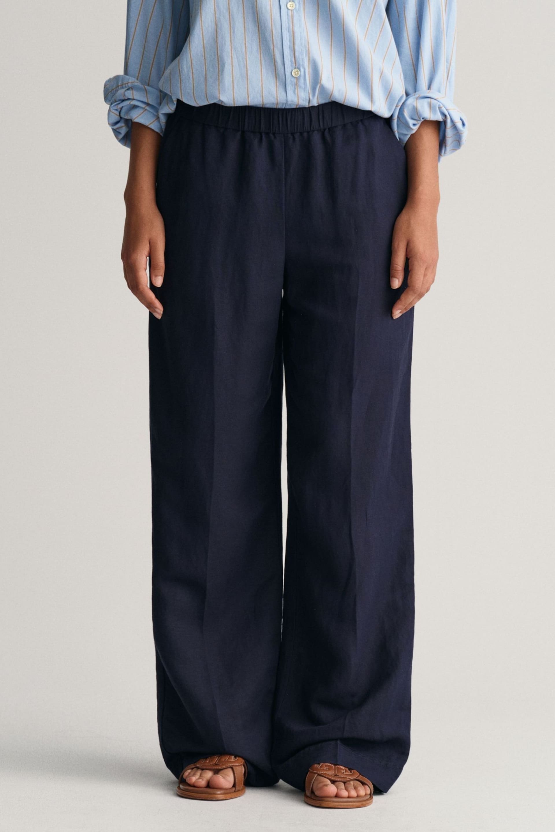 GANT Blue Relaxed Fit Linen Blend Pull-On Trousers - Image 4 of 6