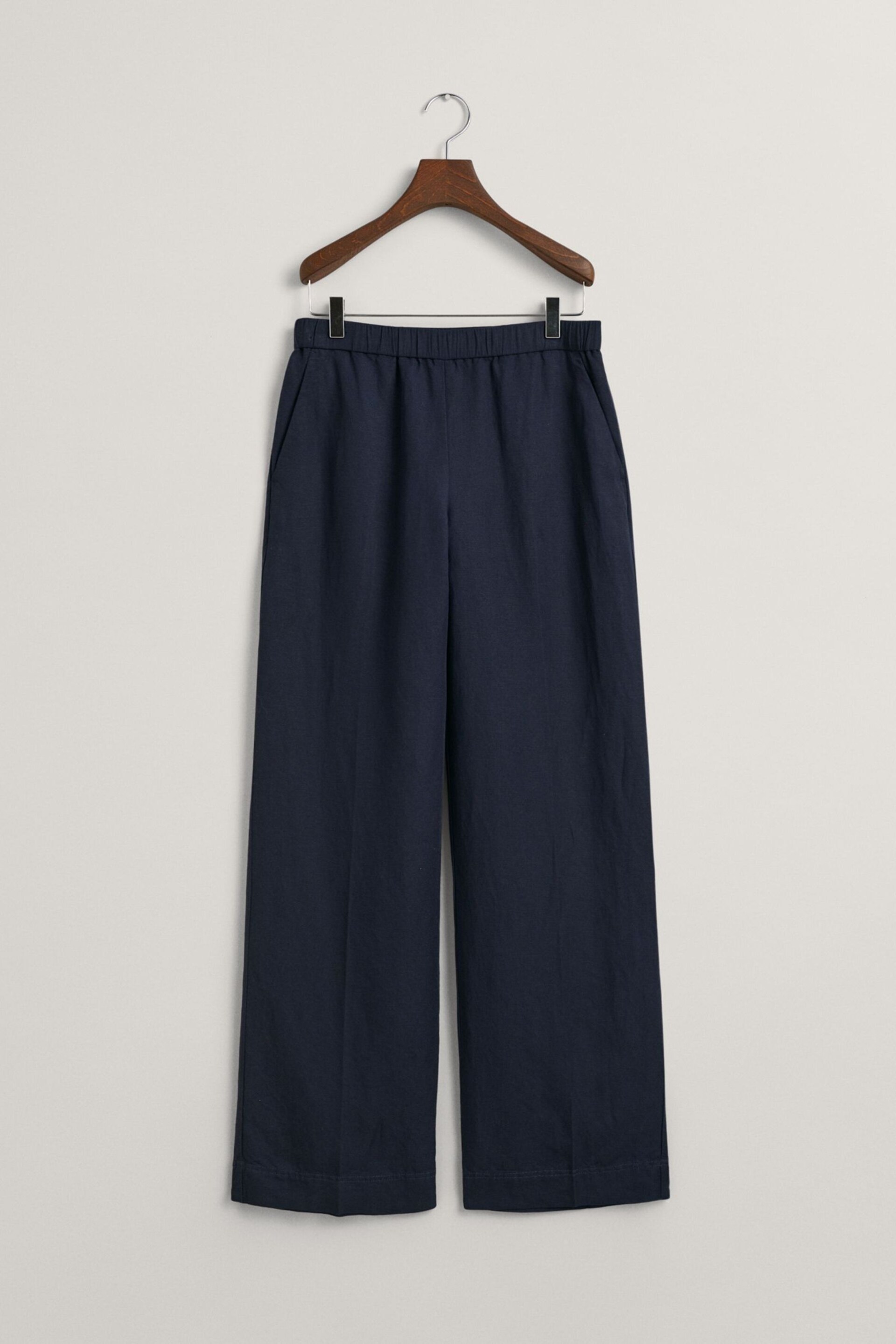 GANT Blue Relaxed Fit Linen Blend Pull-On Trousers - Image 6 of 6