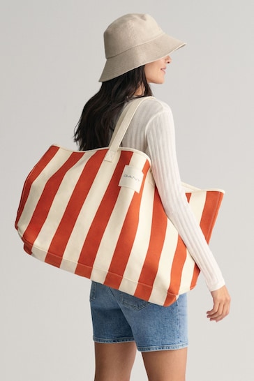 GANT Striped Canvas Beach Orange Bag