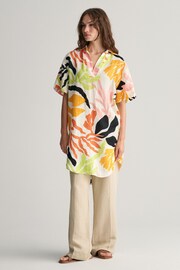 GANT Yellow Palm Print Linen Short Sleeve Kaftan Dress - Image 5 of 6