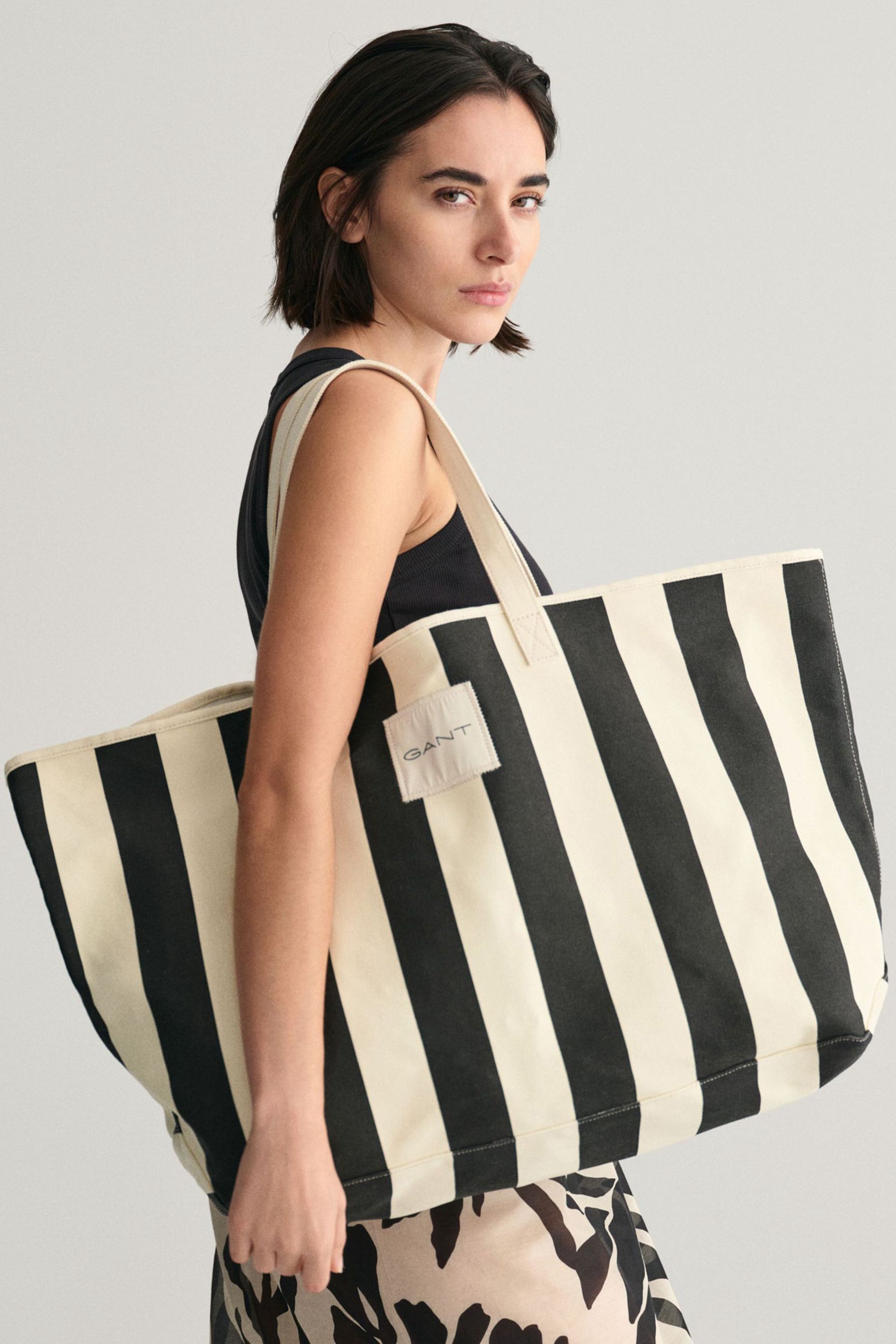 GANT Black Striped Canvas Beach Bag